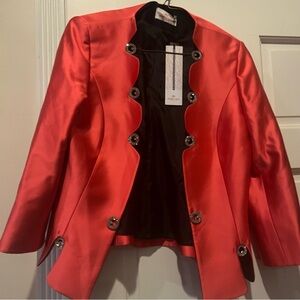 Chic Red Satin Women's Blazer